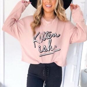 KITTENISH Fuzzy Crewneck Pink Sweatshirt